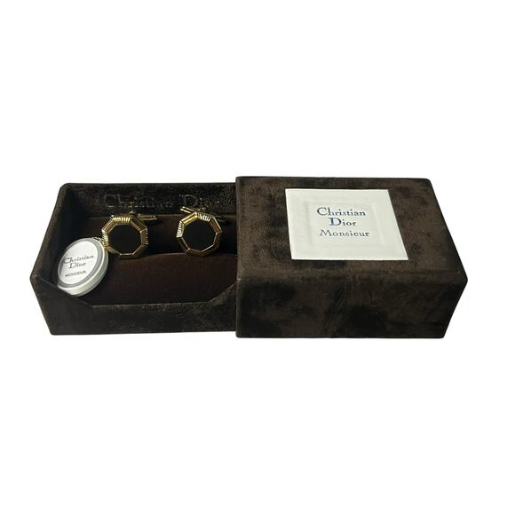 Christian Dior Gold Plated Octagonal Cufflink Black accent original box and tags - Picture 2 of 9